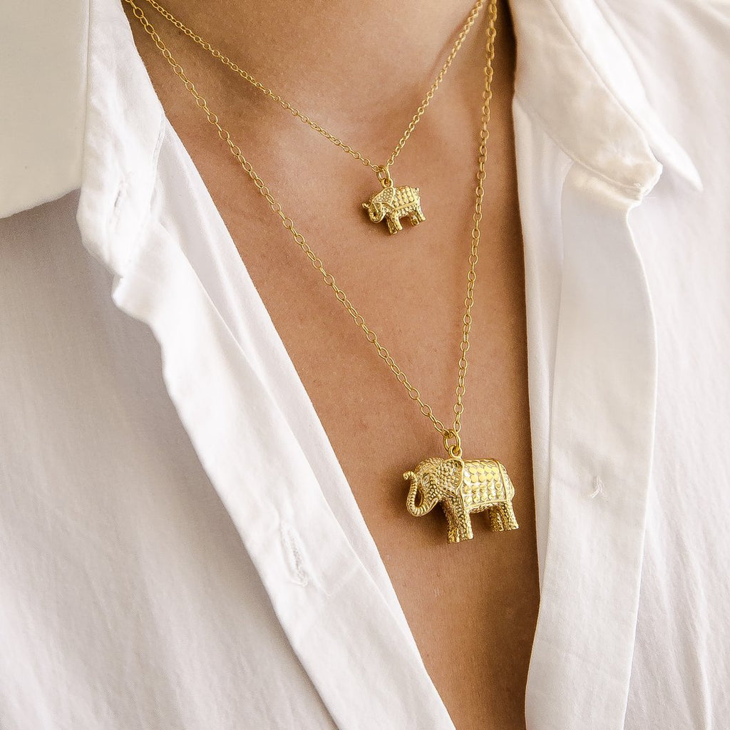 Small Elephant Charm Necklace - Gold