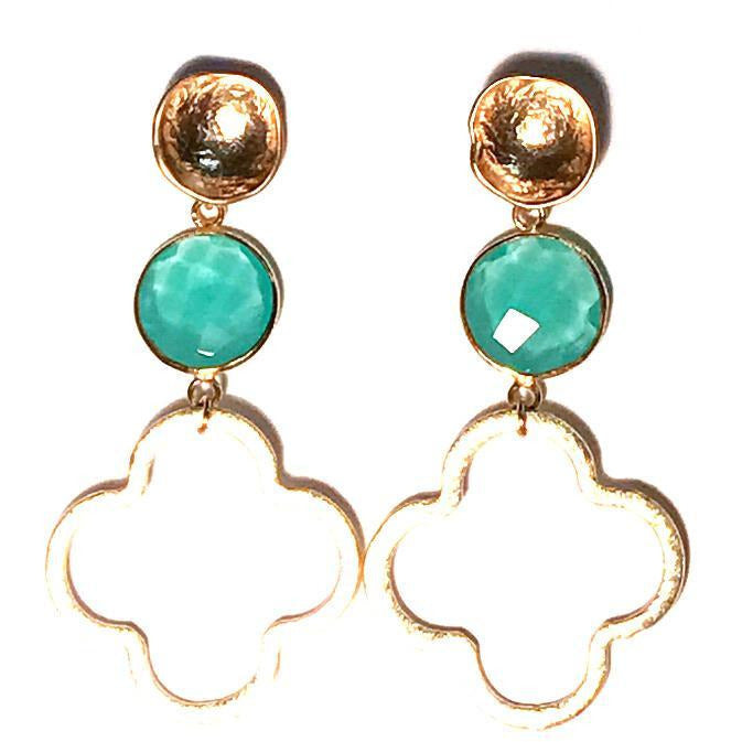 Megan Gemstone Quatrefoil Earrings - Aqua Chalcedony